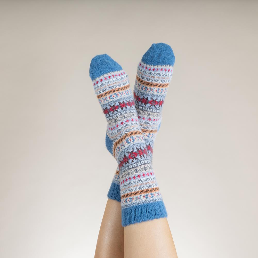 Blue, fawn and red Scandi patterned soft Wool Blend socks