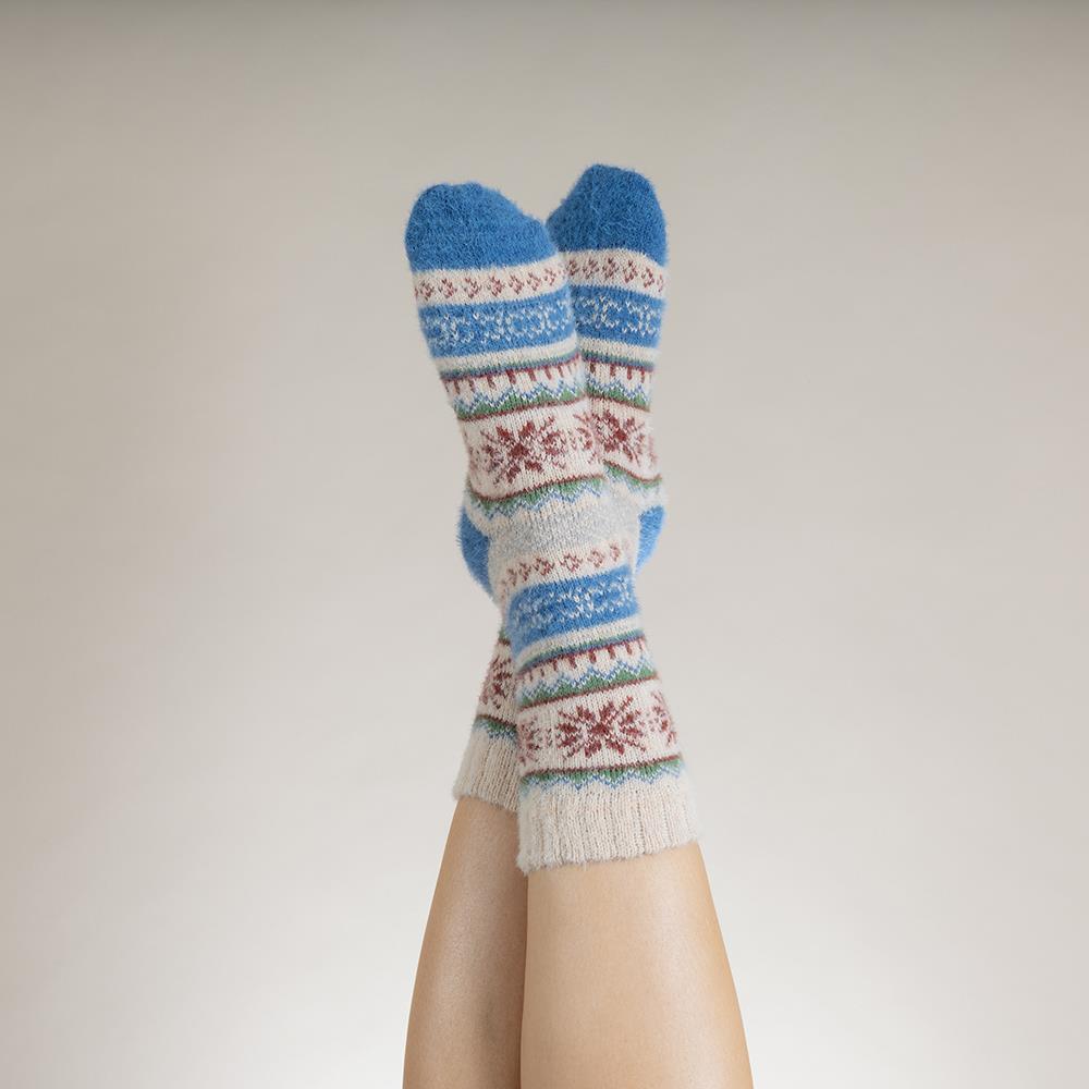 Fawn and blue Scandi patterned soft Wool Blend socks